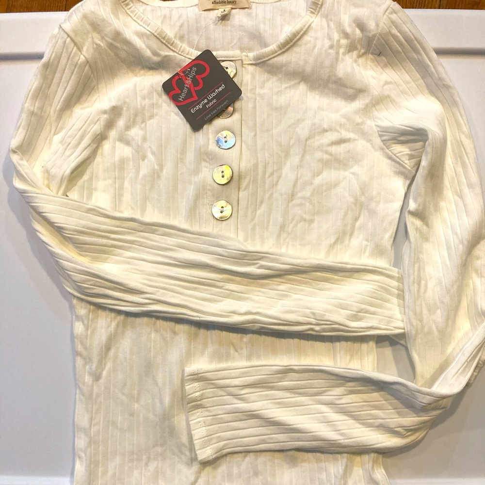 Brand New Buttoned Front Rib-Knit Top.